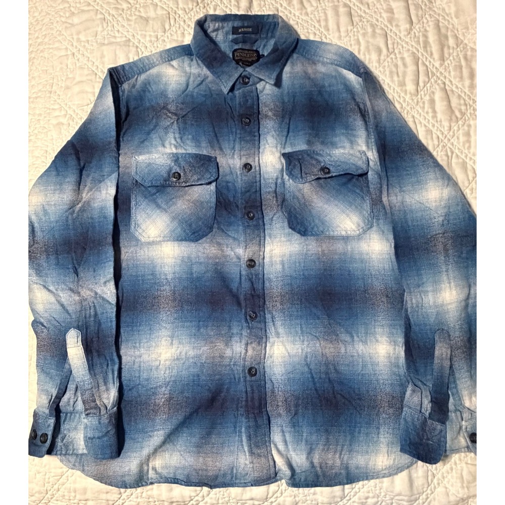 Pendleton Burnside Flannel Shirt Mens XL Blue Ombre Plaid Cotton button up